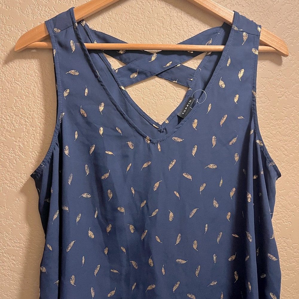 TORRID gold feather sheer tank